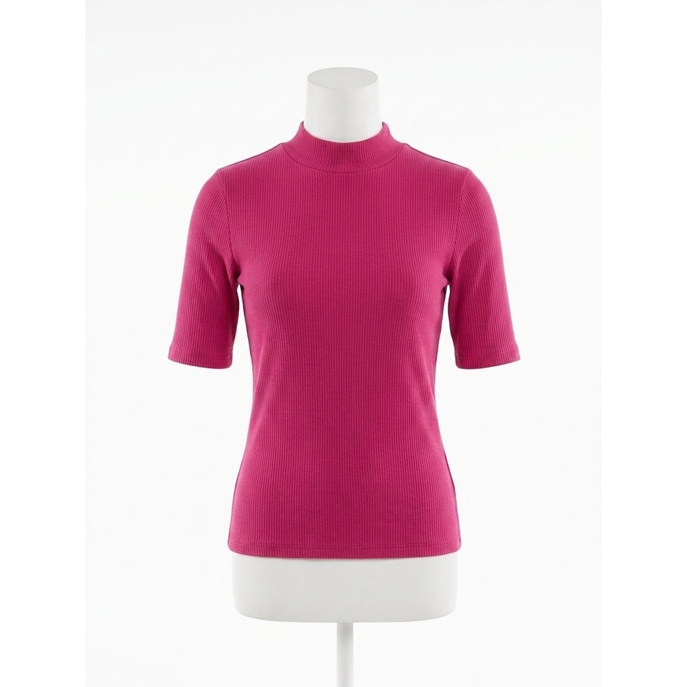 NEW STATESIDE 2x1 rib short sleeve mock top in electric pink
